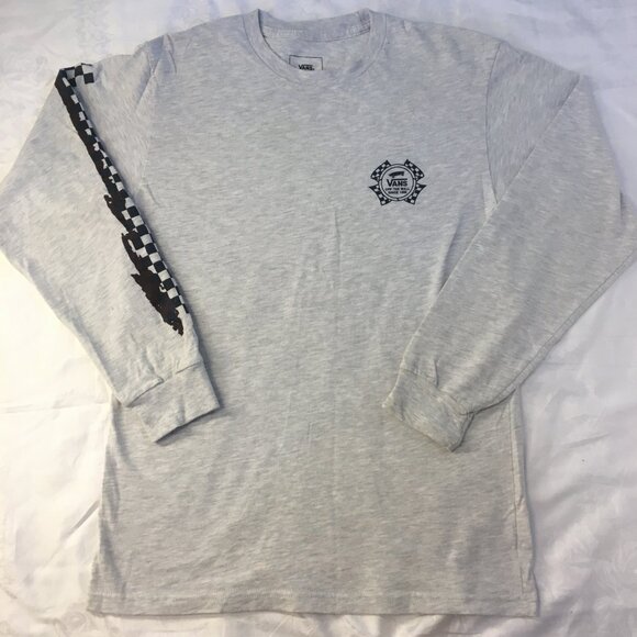 Vans Small Gray Off The Wall Checkerboard Long Sleeve T-Shirt Classic Fit - Picture 4 of 14